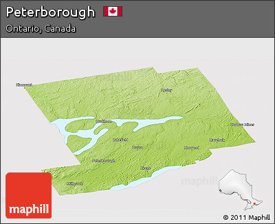 Physical Panoramic Map of Peterborough, cropped outside