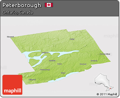 Physical Panoramic Map of Peterborough, cropped outside