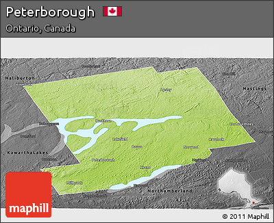 Physical Panoramic Map of Peterborough, darken, desaturated