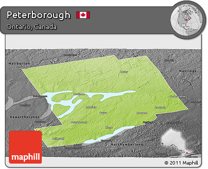 Physical Panoramic Map of Peterborough, darken, desaturated