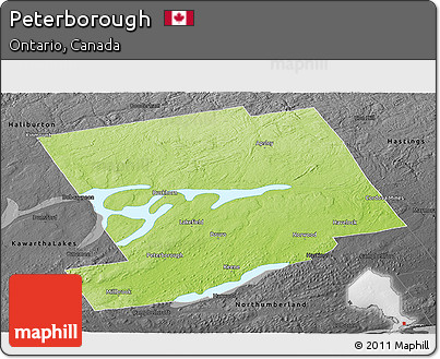 Physical Panoramic Map of Peterborough, darken, desaturated