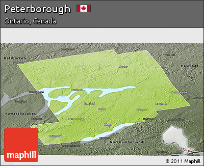 Physical Panoramic Map of Peterborough, darken, semi-desaturated