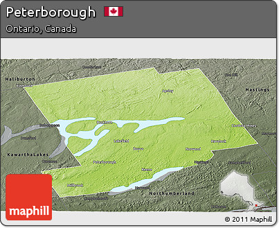 Physical Panoramic Map of Peterborough, darken, semi-desaturated