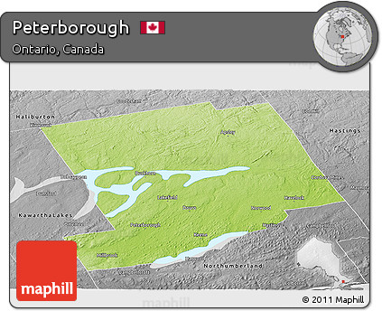 Physical Panoramic Map of Peterborough, desaturated