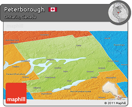 Physical Panoramic Map of Peterborough, political outside