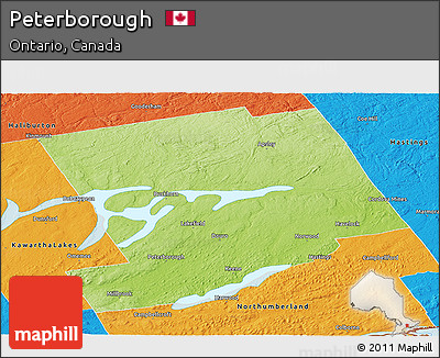 Physical Panoramic Map of Peterborough, political outside