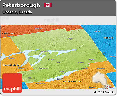 Physical Panoramic Map of Peterborough, political outside