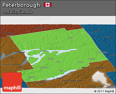 Political Panoramic Map of Peterborough, darken