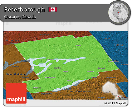 Political Panoramic Map of Peterborough, darken