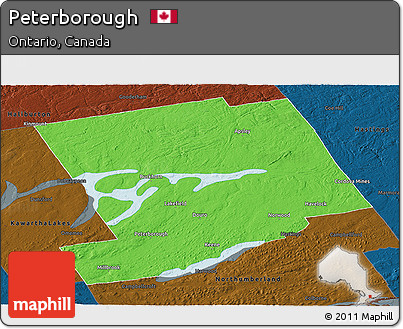 Political Panoramic Map of Peterborough, darken