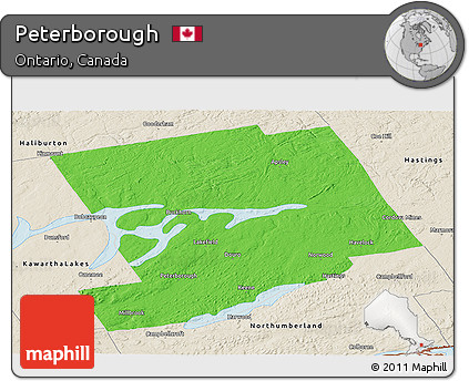 Political Panoramic Map of Peterborough, shaded relief outside