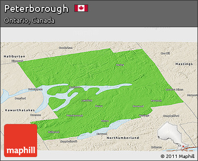 Political Panoramic Map of Peterborough, shaded relief outside