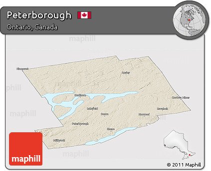 Shaded Relief Panoramic Map of Peterborough, cropped outside