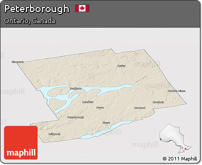 Shaded Relief Panoramic Map of Peterborough, cropped outside