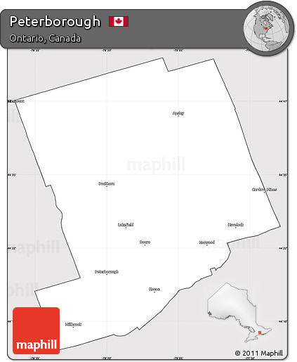 Silver Style Simple Map of Peterborough, cropped outside