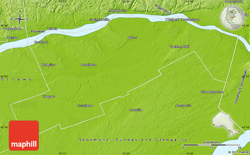 Physical Map of Prescott and Russell