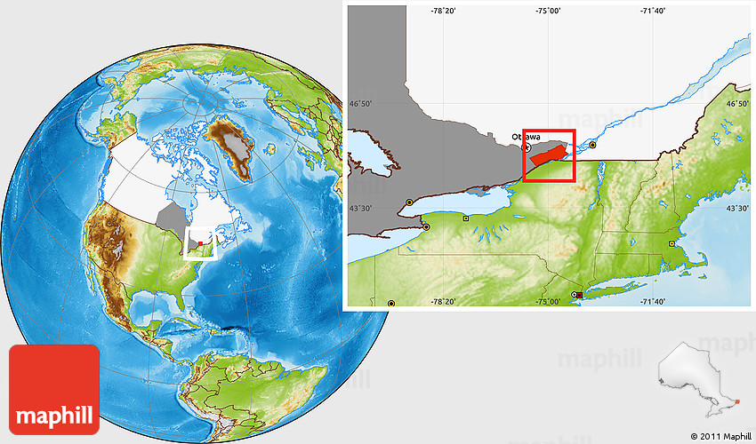 Physical Location Map of Stormont, Dundas and Glengarry, highlighted