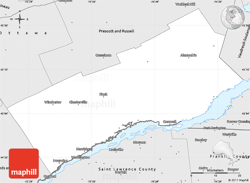 Silver Style Simple Map of Stormont, Dundas and Glengarry