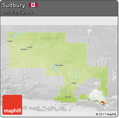 Physical 3D Map of Sudbury, lighten, desaturated