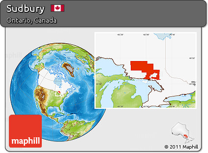 Physical Location Map of Sudbury, highlighted country