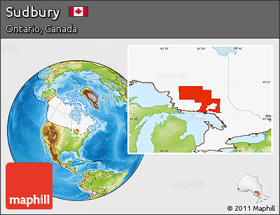 Physical Location Map of Sudbury, highlighted country
