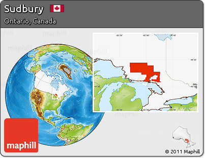 Physical Location Map of Sudbury, highlighted country