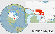 Savanna Style Location Map of Sudbury, highlighted country, hill shading