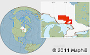 Savanna Style Location Map of Sudbury, highlighted parent region, hill shading