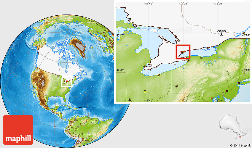 Physical Location Map of Toronto, highlighted country