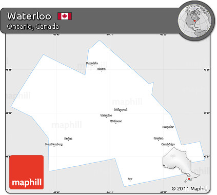Silver Style Simple Map of Waterloo, single color outside
