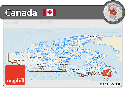 Classic Style Panoramic Map of Canada, single color outside