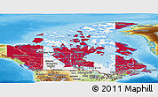 Flag Panoramic Map of Canada, physical outside, bathymetry sea, flag centered
