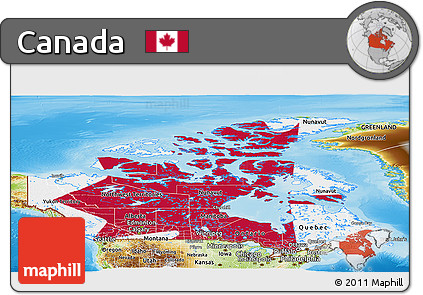 Flag Panoramic Map of Canada, physical outside, flag aligned to the middle
