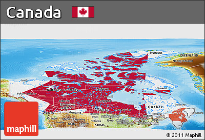Flag Panoramic Map of Canada, physical outside, flag aligned to the middle