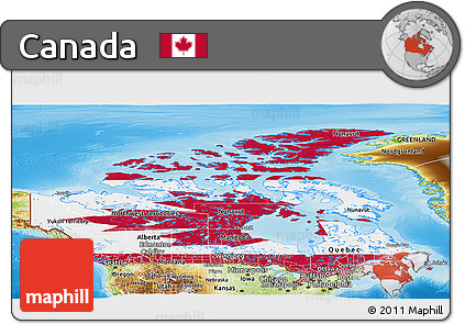 Flag Panoramic Map of Canada, physical outside, flag rotated