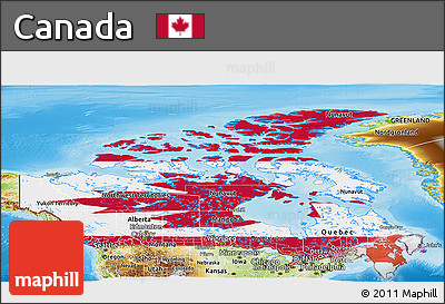 Flag Panoramic Map of Canada, physical outside, flag rotated