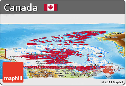 Flag Panoramic Map of Canada, physical outside, flag rotated