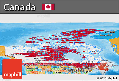 Flag Panoramic Map of Canada, political outside, flag rotated