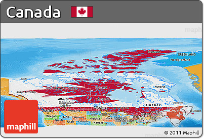 Flag Panoramic Map of Canada, political outside, flag rotated