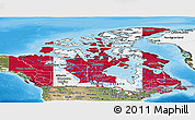 Flag Panoramic Map of Canada, satellite outside, bathymetry sea, flag centered