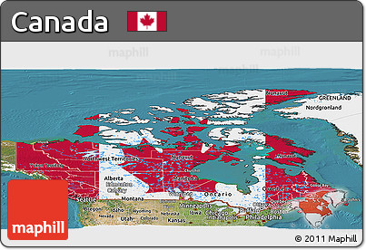 Flag Panoramic Map of Canada, satellite outside, flag centered