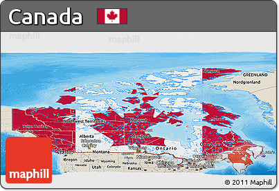 Flag Panoramic Map of Canada, shaded relief outside, bathymetry sea