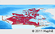Flag Panoramic Map of Canada, single color outside, bathymetry sea, flag aligned to the middle