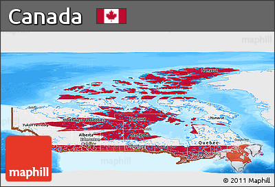Flag Panoramic Map of Canada, single color outside, bathymetry sea, flag rotated