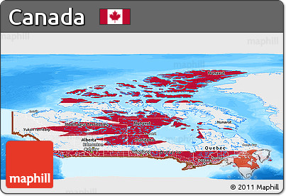 Flag Panoramic Map of Canada, single color outside, bathymetry sea, flag rotated