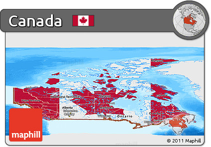 Flag Panoramic Map of Canada, single color outside, bathymetry sea