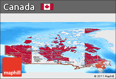 Flag Panoramic Map of Canada, single color outside, bathymetry sea