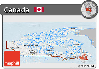Gray Panoramic Map of Canada, single color outside