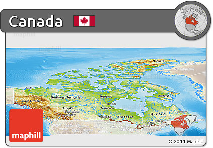 Physical Panoramic Map of Canada, lighten, land only