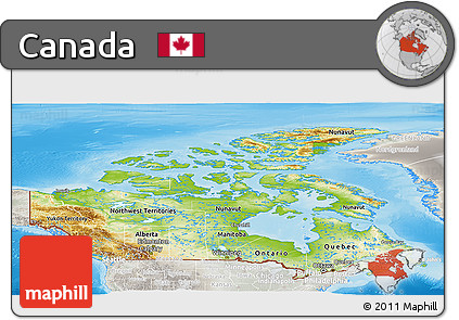 Physical Panoramic Map of Canada, lighten, semi-desaturated, land only